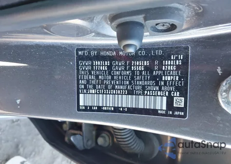 2018 Honda Civic Ex-T from USA, damaged, VIN JHMFC1F33JX030223